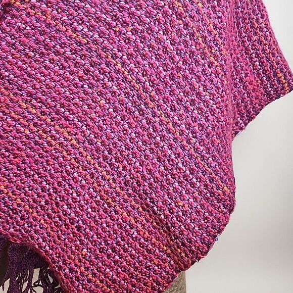Rustic Handmade Knitted Wool Poncho Wrap Shawl Original Purple Magenta S/M - Picture 7 of 15